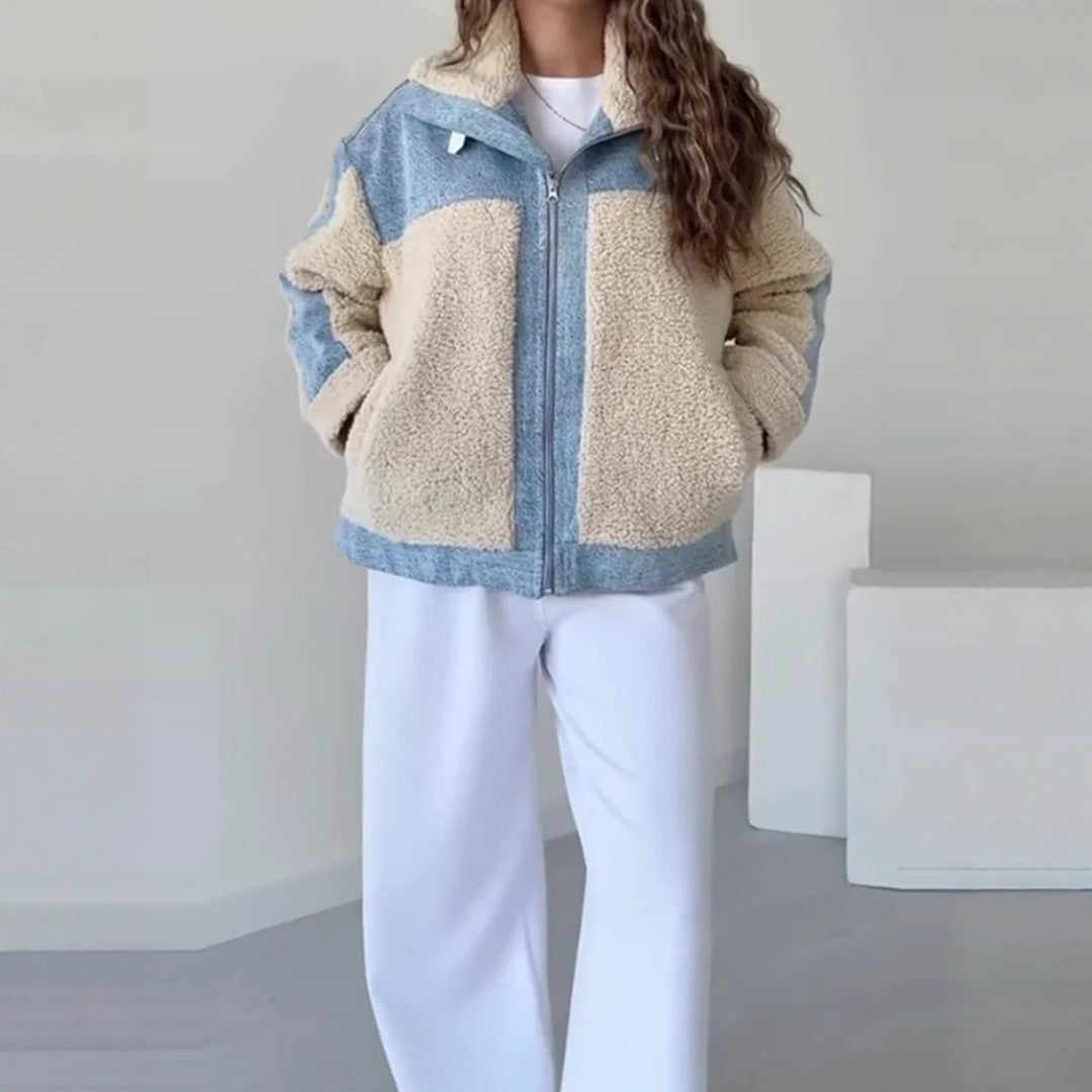 Damen Fleecejacke mit Kapuze und kontrastierenden Einsätzen EB