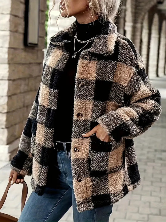 Damen Kuschelige Karofleecejacke im Casual-Stil EB