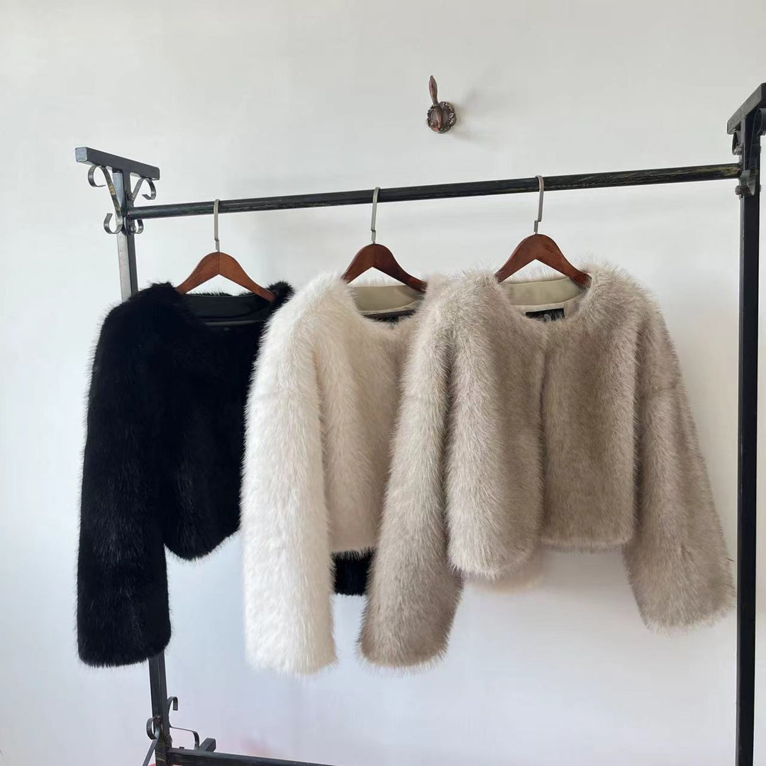 Damen kuschelige Kunstpelzjacke mit weiten Ärmeln EB