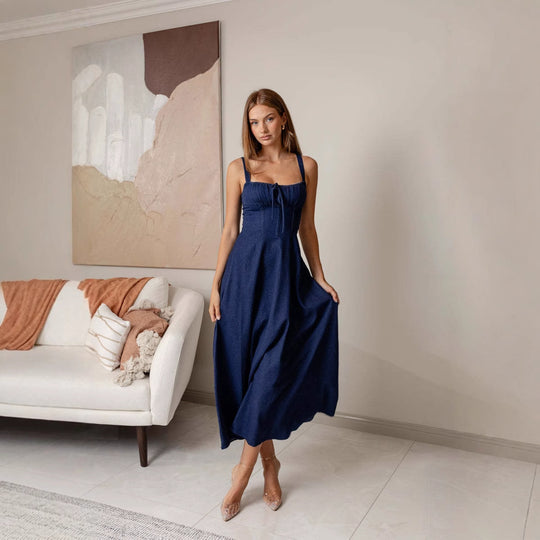 Damen Maxikleid mit schmeichelhaftem Schnitt und dekorativen Rüschendetails EB