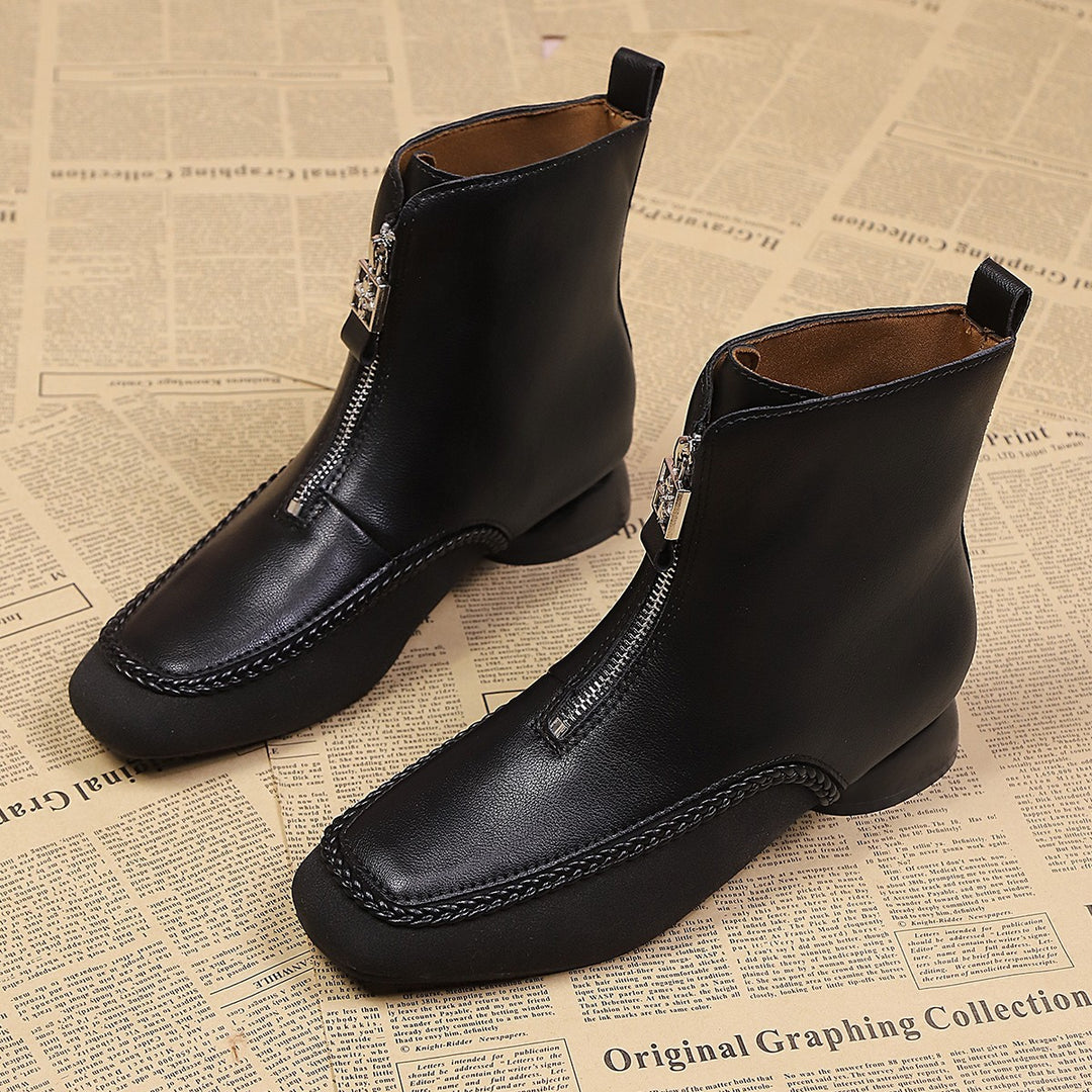 Damen Stylische Ankle Boots mit Reißverschluss und geschmeidigem Leder EB