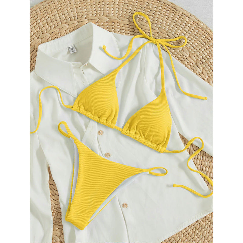 Damen Triangel-Bikini-Set mit verstellbaren Schnüren und feinem Strukturmuster EB