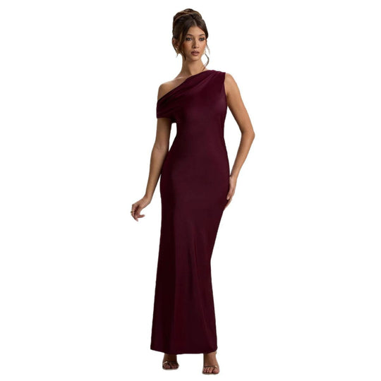 Damen elegantes, schulterfreies Maxi-Kleid mit fließendem Schnitt und Raffungen EB