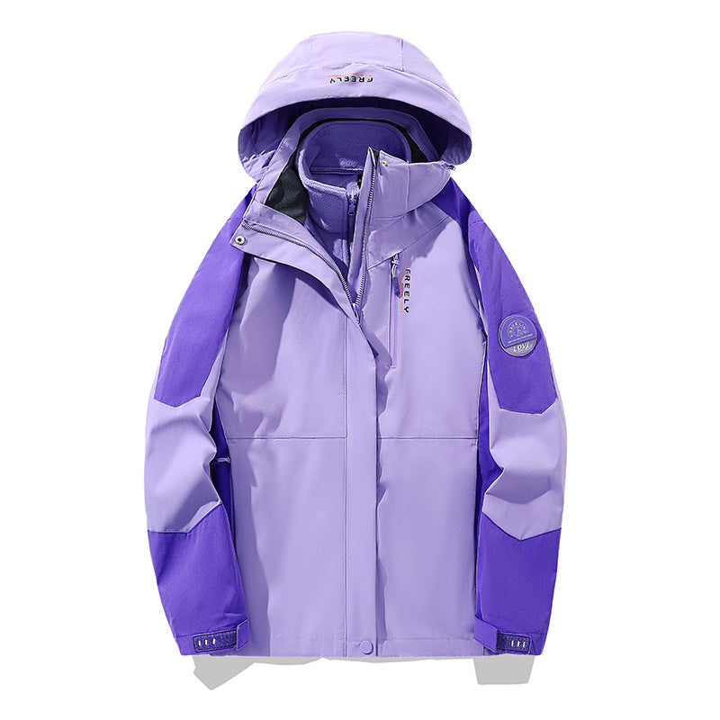 Herren wasserdichte dreiteilige Winterjacke mit abnehmbarer Kapuze und Fleece-Innenjacke EB
