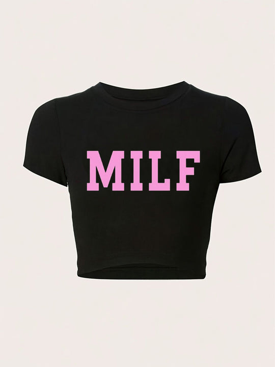 Damen Crop-T-Shirt mit auffälligem Statement-Print EB 1777452337
