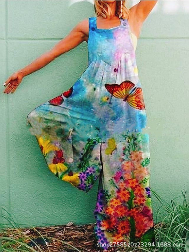 Damen Overall aus atmungsaktivem Baumwollmix mit buntem Floral-Motiv EB