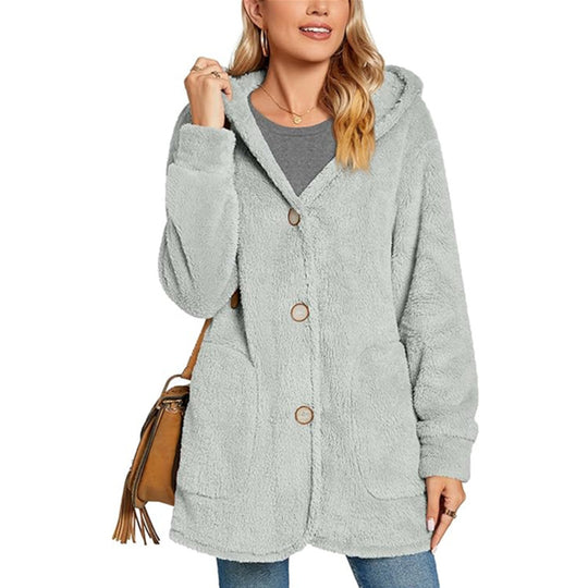 Damen Kuschelige Fleecejacke mit Kapuze und Taschen EB
