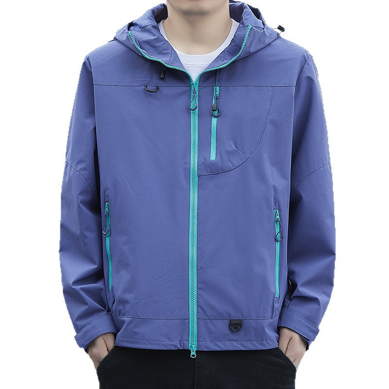 Herren leichte Urban-Softshell-Kapuzenjacke mit kontrastierenden Reißverschlüssen, Brusttasche und verstellbarem Kordelzugsaum EB