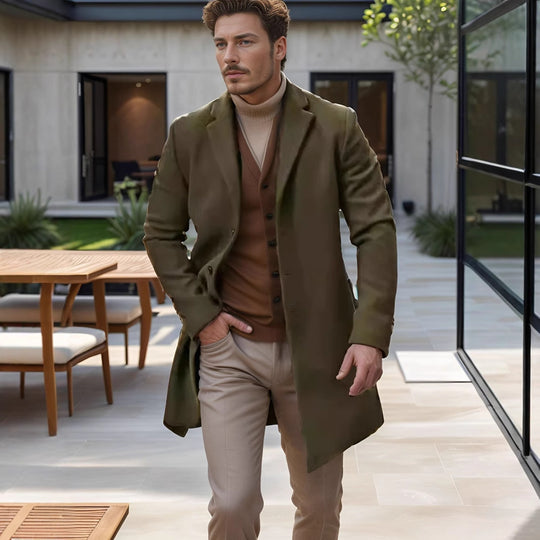 Herren nan midilanger Wollmix Mantel mit schlanker Silhouette und eleganter Knopfreihe EB