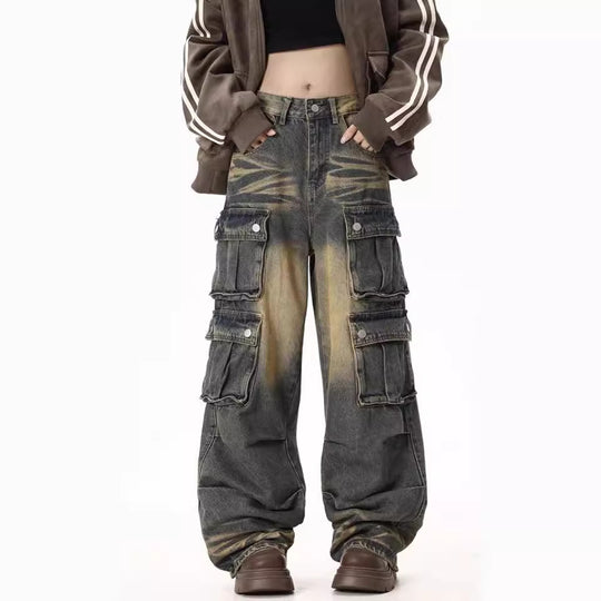 Damen Cargo-Jeans mit weitem Bein und praktischen Seitentaschen EB