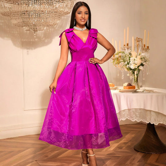 Damen Elegantes Abendkleid mit voluminösen Rüschen und tiefem V-Ausschnitt EB