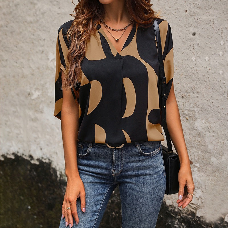 Damen Bluse mit modischem Grafikdruck und lockerer Passform EB