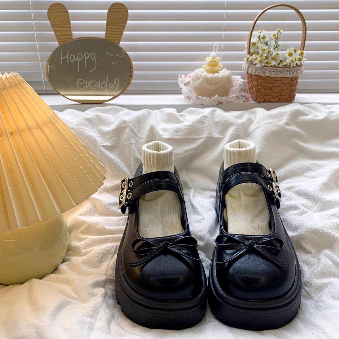Damen Modische Plateau-Schuhe mit Riemen und verspieltem Schleifen-Detail EB