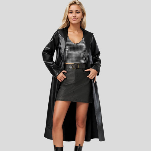 Damen Eleganter Kunstleder-Trenchcoat EB