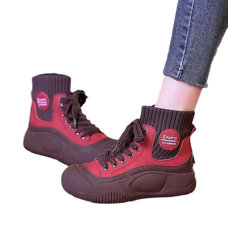 Damen sportliche High-Top Sneakers mit flexiblem Strick-Obermaterial und rutschfester Sohle EB