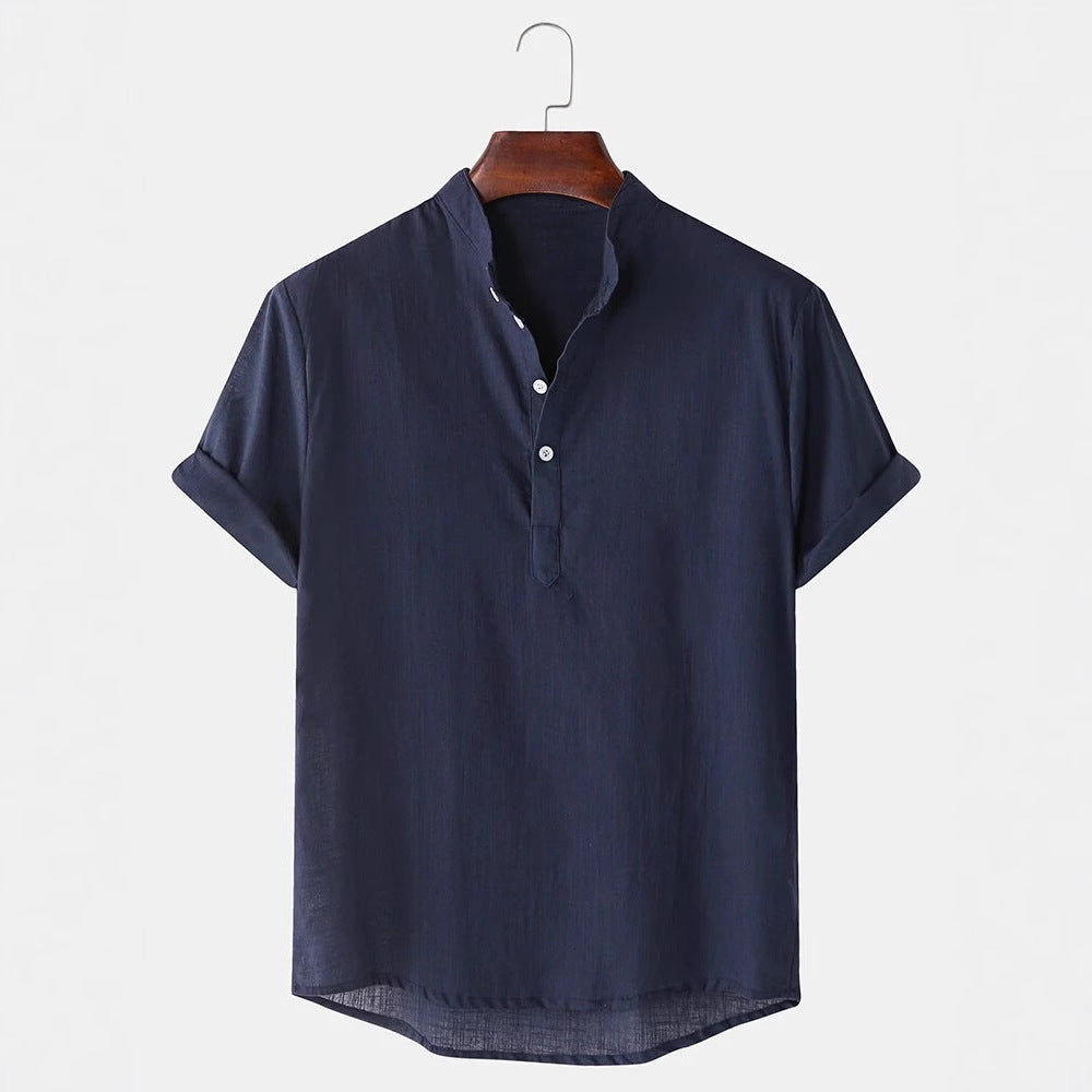Herren Kurzarmhemd mit innovativem Henley-Ausschnitt und fließendem Material EB