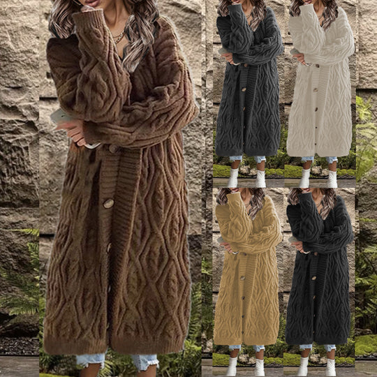 Damen Strickmantel mit kunstvollem Zopfmuster EB