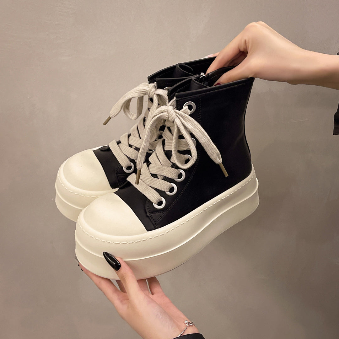 Damen Plattform Sneakers mit modischem Obermaterial und auffälligem Absatz EB