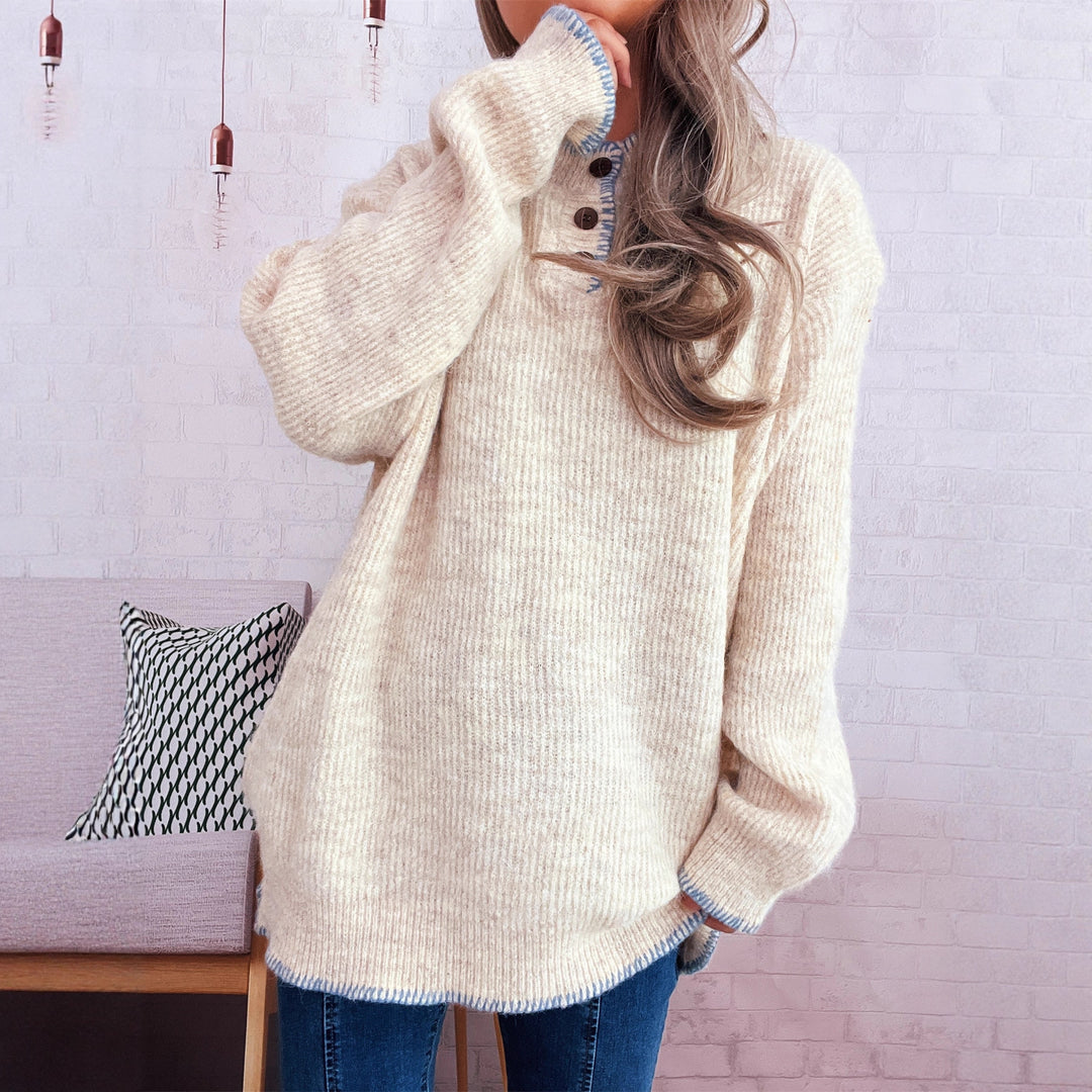 Damen Oversize Strickpullover mit Knopfleiste EB