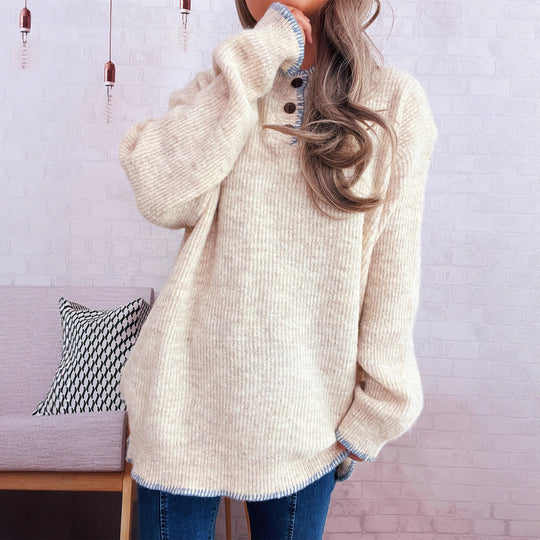 Damen Oversize Strickpullover mit Knopfleiste EB