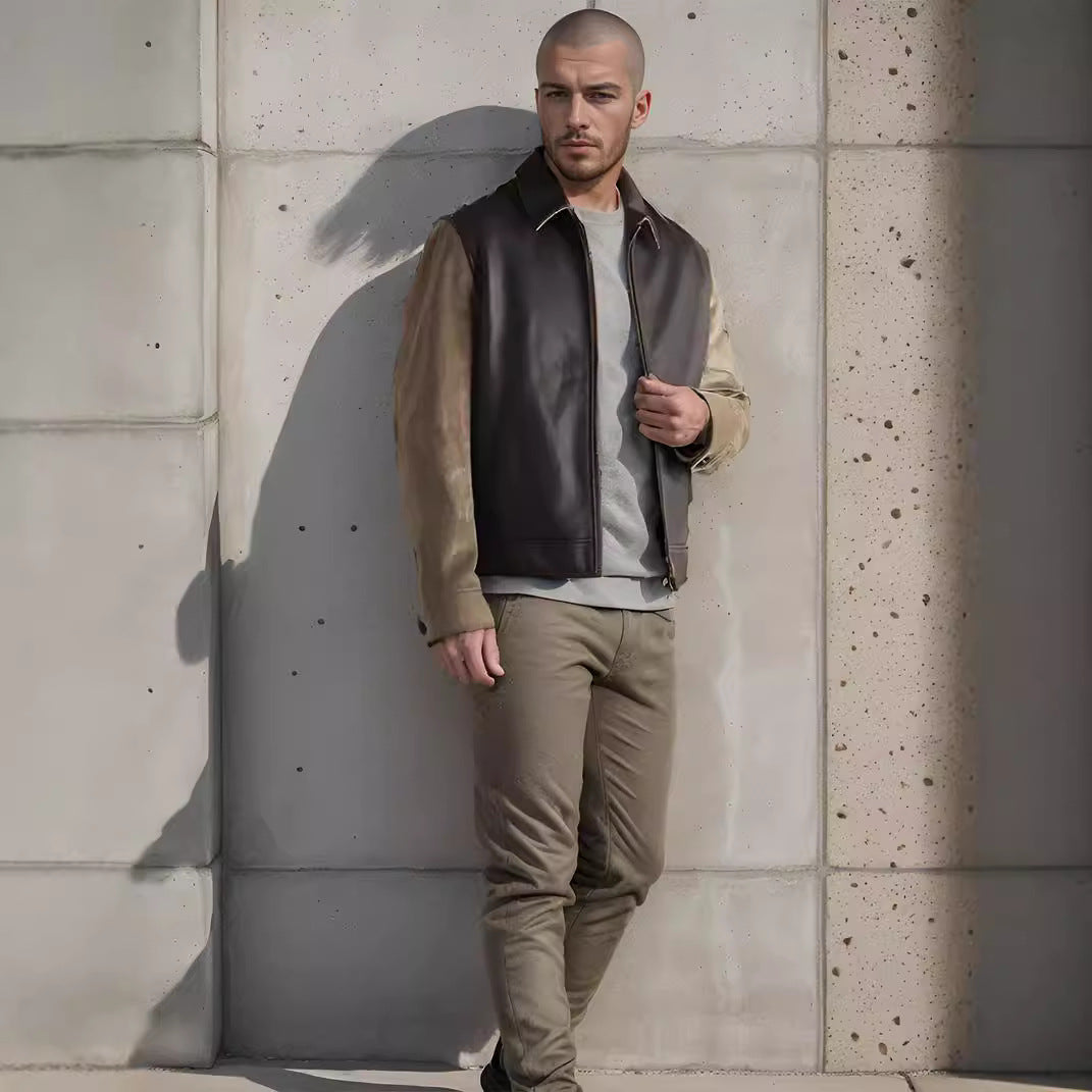 Herren modische Kunstlederjacke im modernen Design mit strukturierten Ärmeln EB