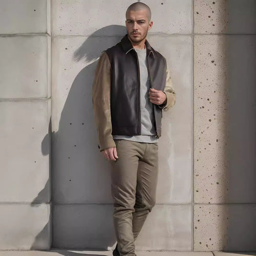 Herren modische Kunstlederjacke im modernen Design mit strukturierten Ärmeln EB