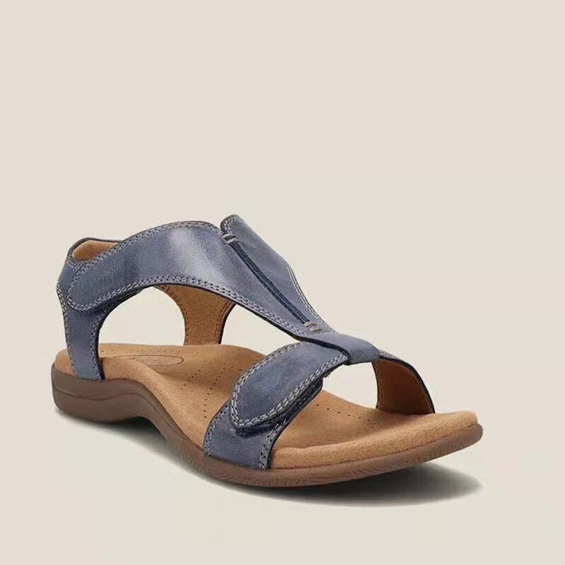 Damen Leder-Sandalen mit verstellbaren Klettriemen und ergonomischem Komfortfußbett EB