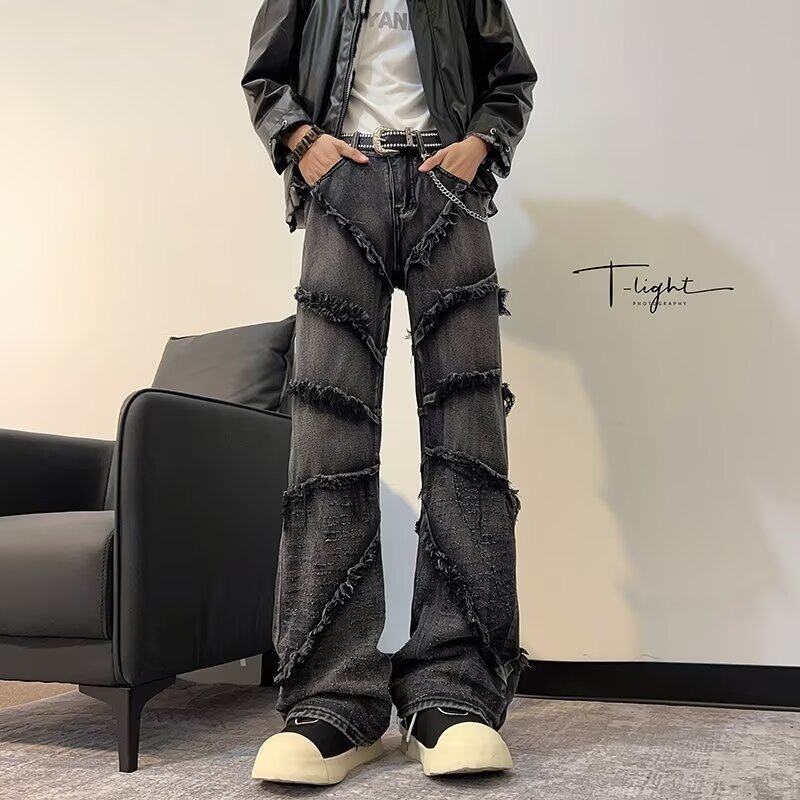 Damen lässige Denim-Hose mit fransigen Details und weitem Schnitt EB