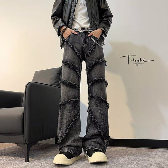 Damen lässige Denim-Hose mit fransigen Details und weitem Schnitt EB