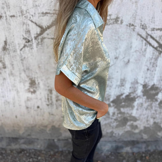 Damen Elegante und lässige Satinbluse mit kurzen Ärmeln EB