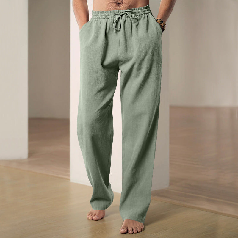 Herren nan komfortable Leinen-Loungehose mit extra weitem Bein, verstellbarem Kordelbund und atmungsaktiver Sommerqualität EB