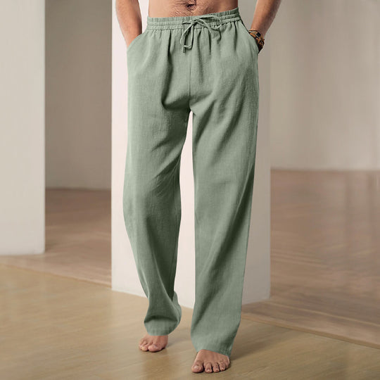 Herren nan komfortable Leinen-Loungehose mit extra weitem Bein, verstellbarem Kordelbund und atmungsaktiver Sommerqualität EB