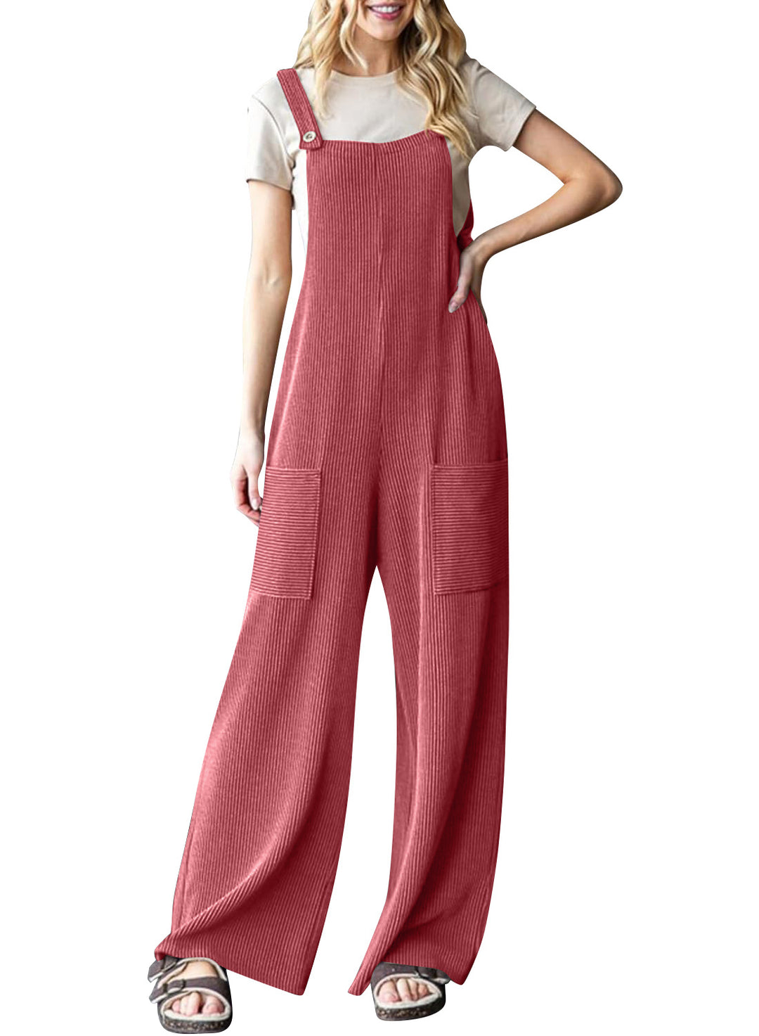 Damen lässiger Cord-Overall mit praktischen Taschen und breiten Beinen EB