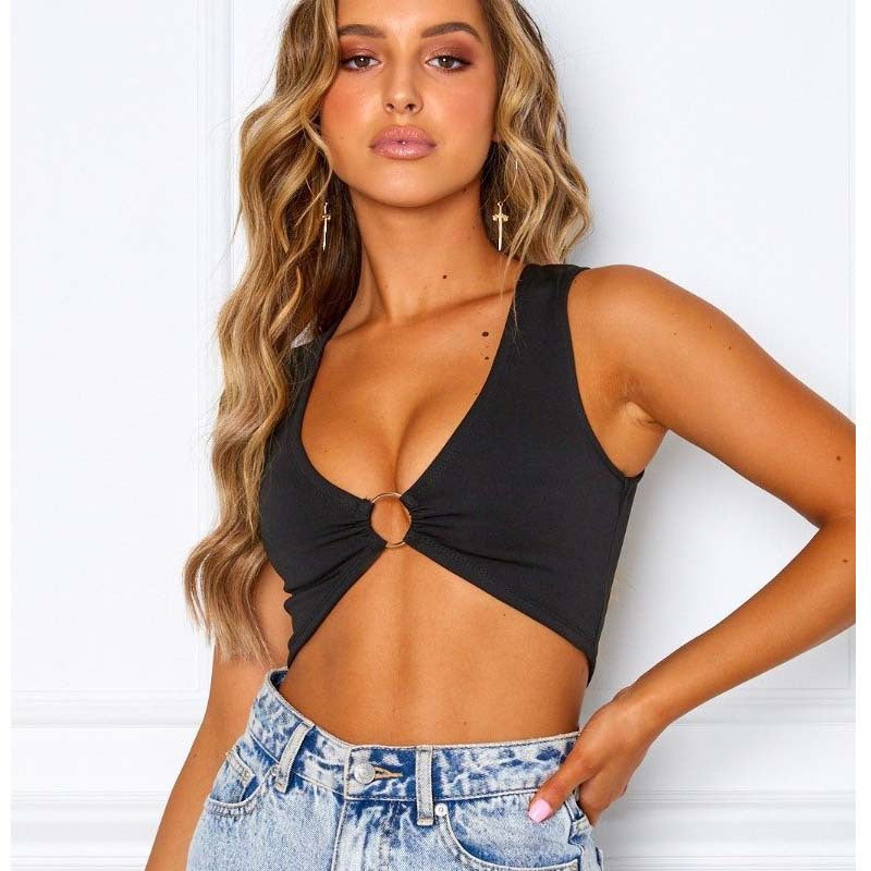 Damen Crop Top mit dekorativem Ring EB
