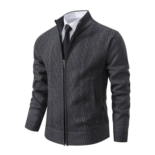 Herren Strickjacke mit strukturiertem Zipper und ausgefallenem Aran-Muster EB