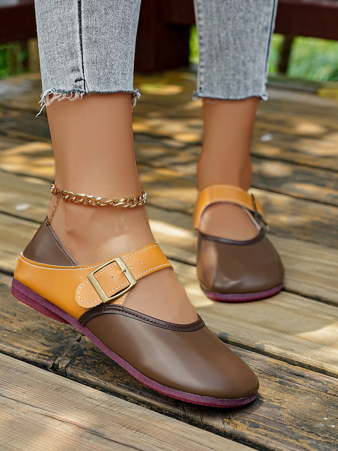 Damen modische Halbschuhe mit dekorativem Riemen und flexibler Sohle EB