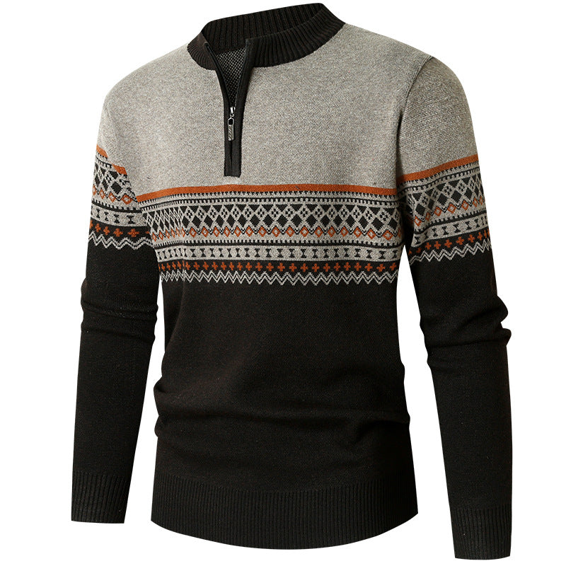Herren Pullover mit modernem Reißverschluss und geometrischem Muster EB