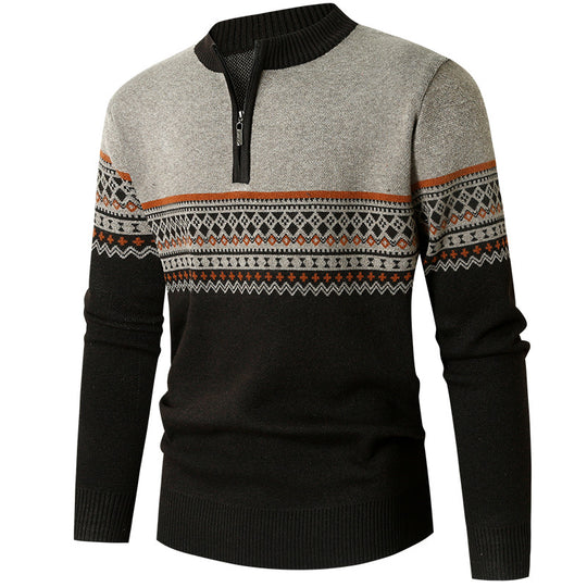 Herren Pullover mit modernem Reißverschluss und geometrischem Muster EB
