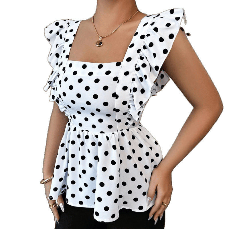 Damen Top mit Rüschendetails und Punkten EB