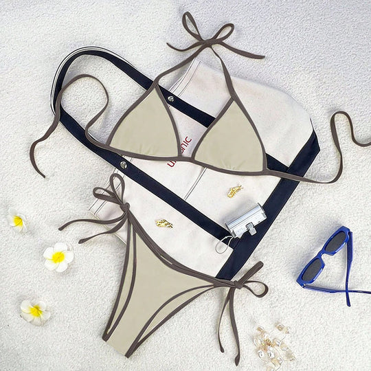Damen Triangel-Bikini mit verspieltem Kordeldetail EB