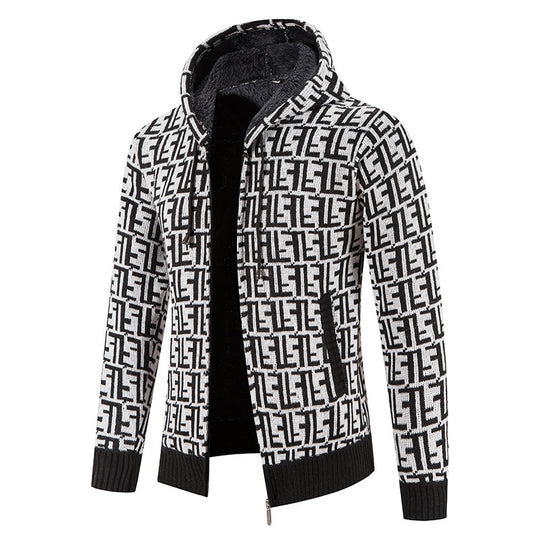 Herren Hochwertige Strickjacke mit modernem Muster und Kapuze EB