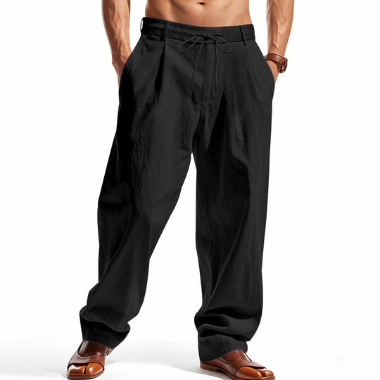 Herren nan weite Bundfalten-Chinohose mit Umschlag, konisch zulaufendem Schnitt und seitlichen Eingrifftaschen EB