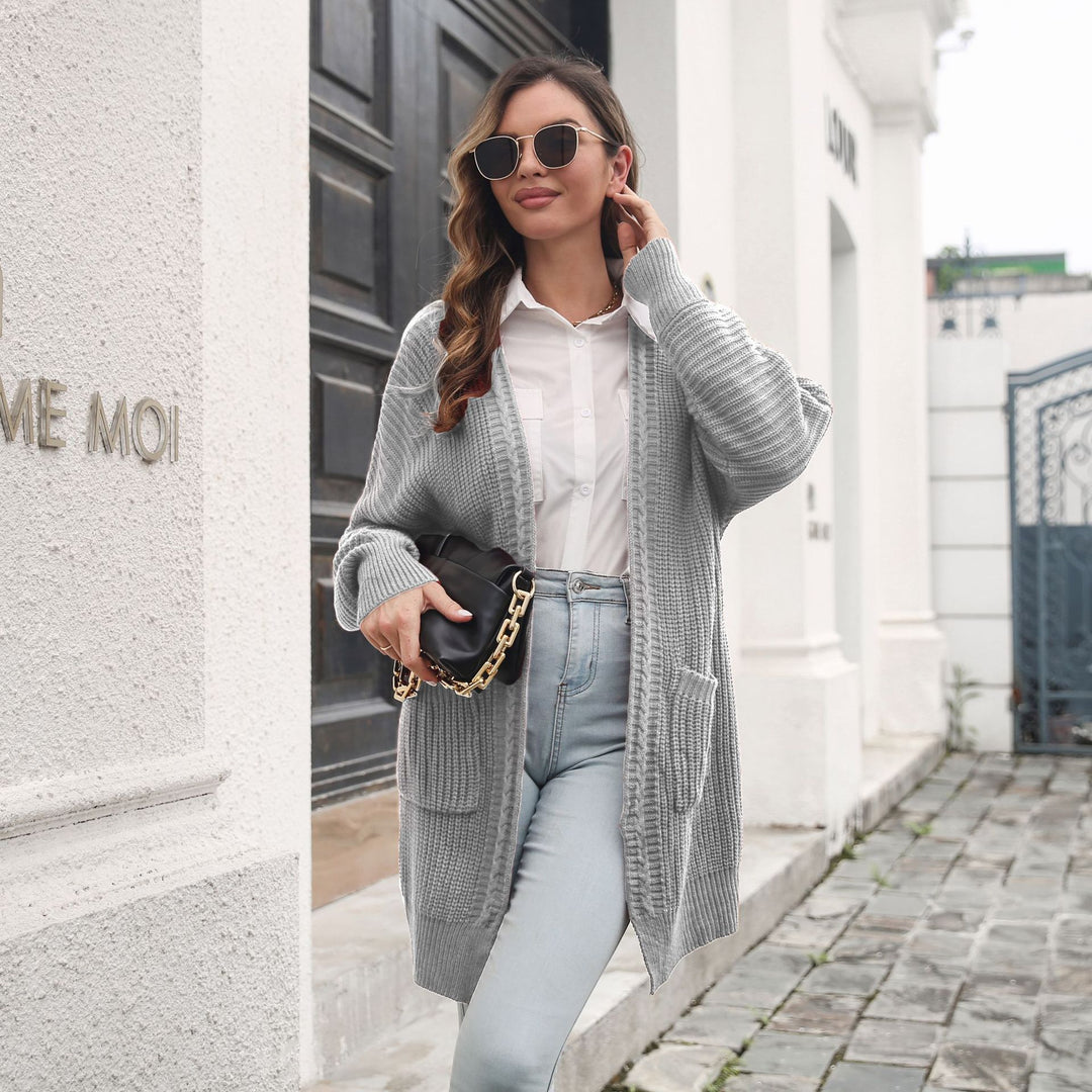 Damen Lässige Strickjacke mit tiefem V-Ausschnitt und praktischen Taschen EB