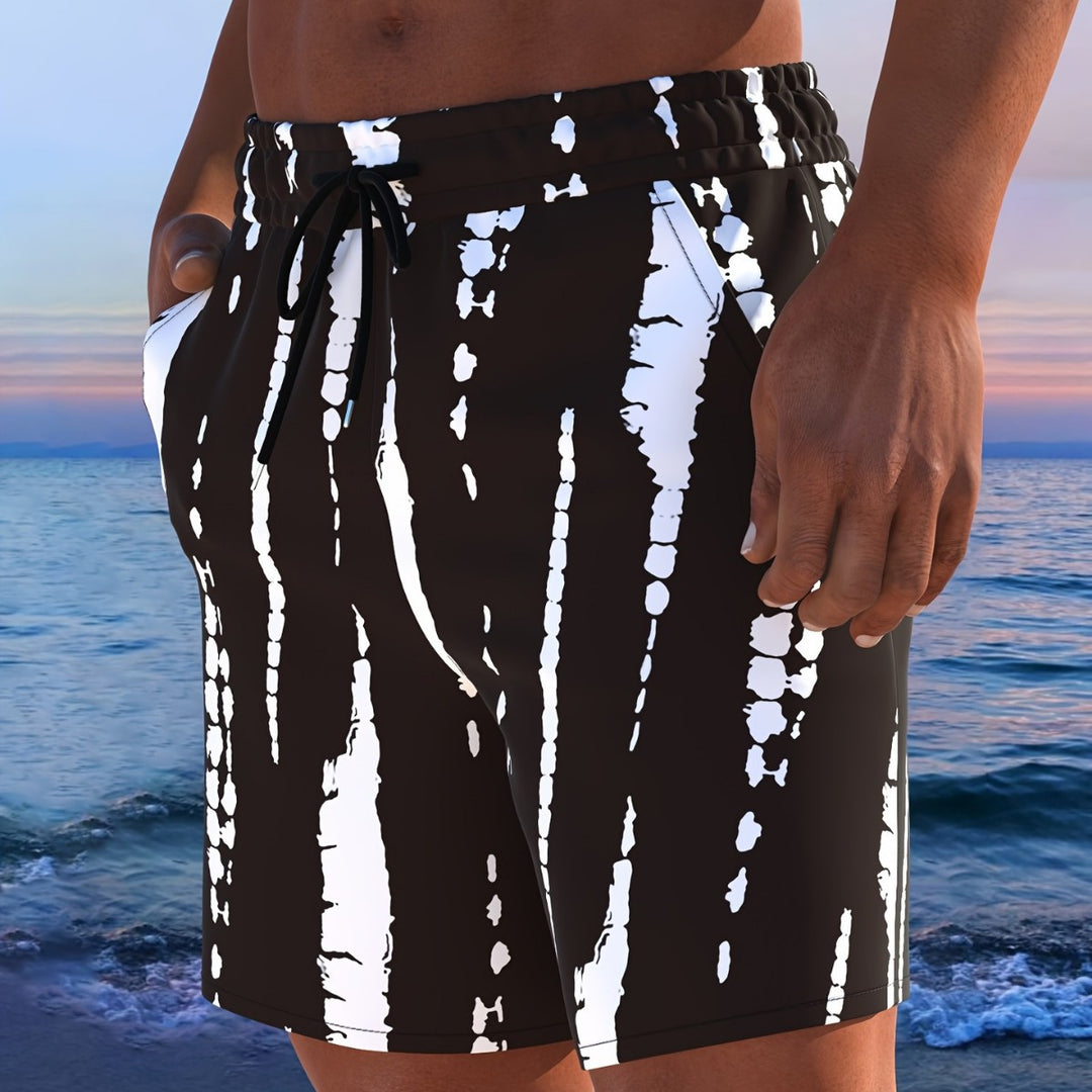 Herren Badeshorts mit modernem Streifen-Design und elastischem Bund EB
