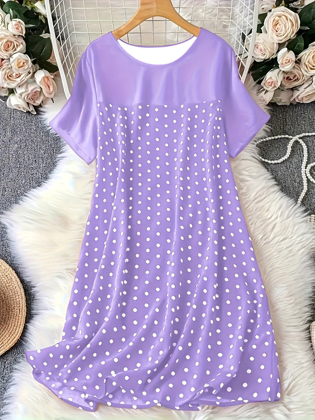 Damen Kurzarm Kleid mit Punkten EB