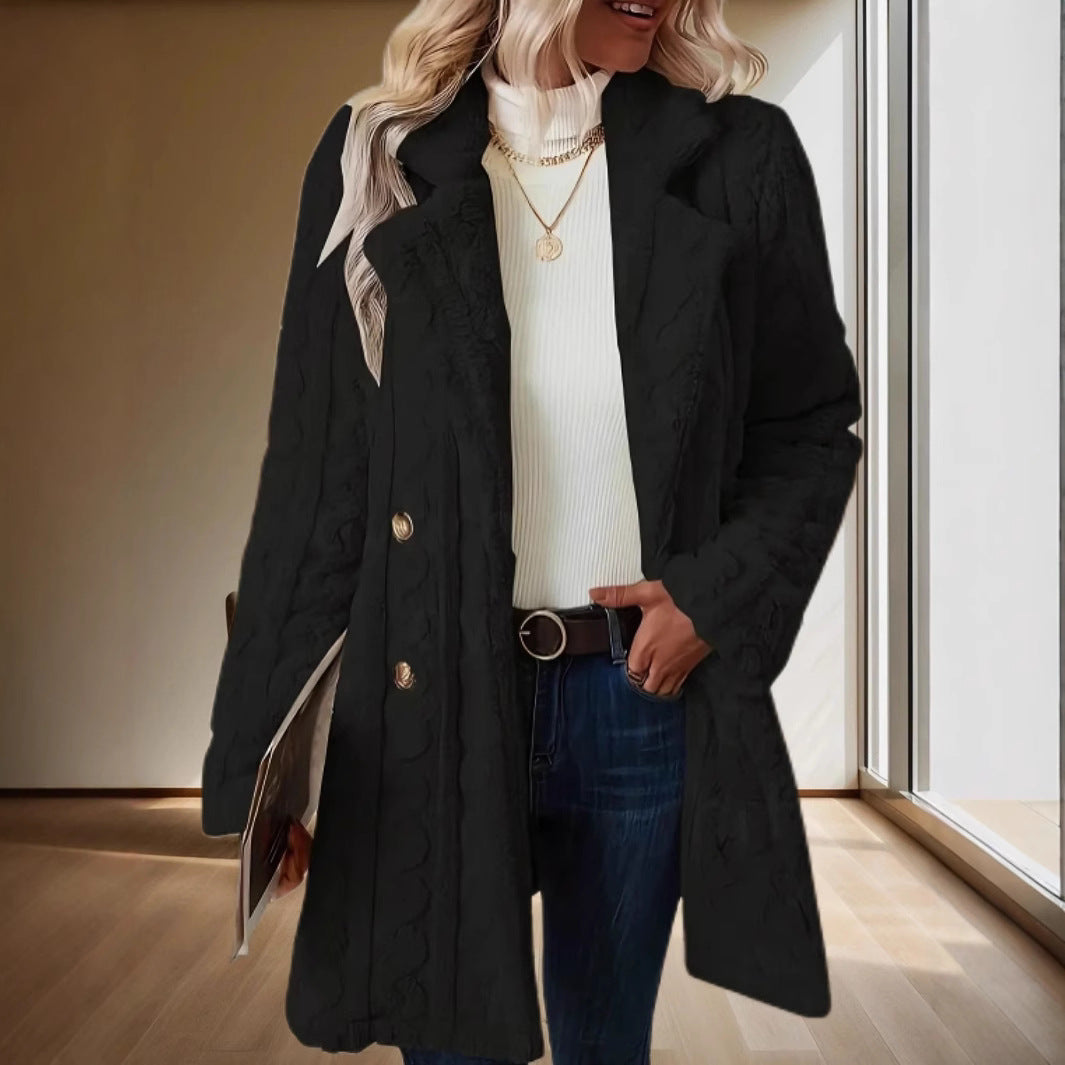 Damen Kapuzenmantel mit strukturiertem Design und großen Knöpfen EB