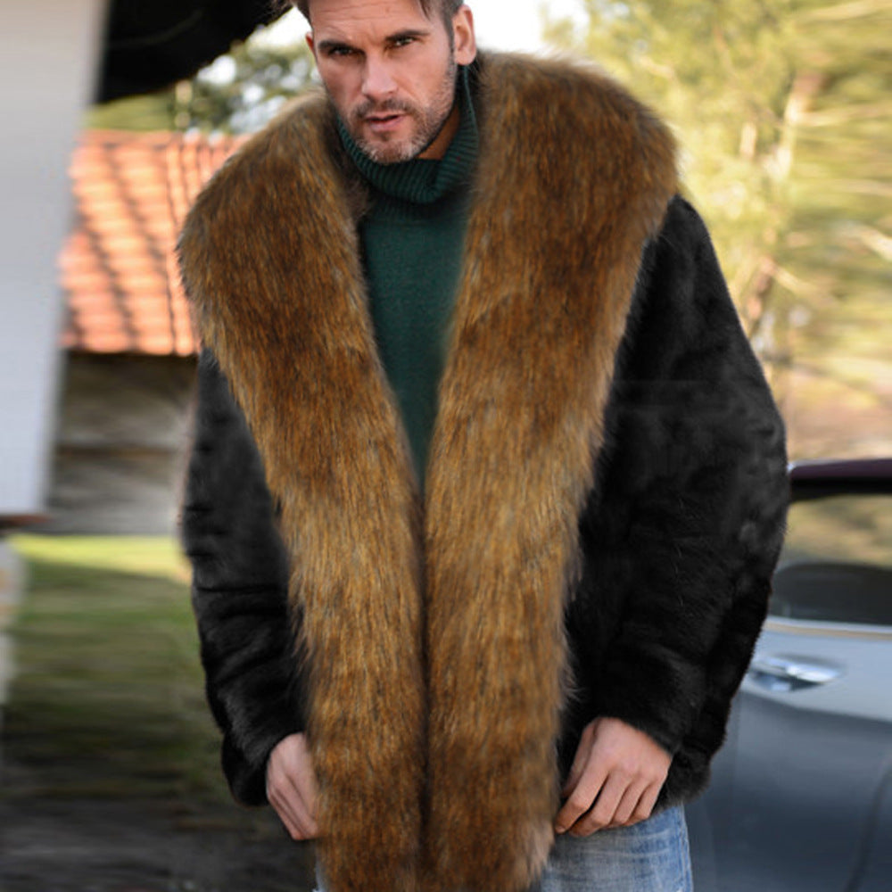 Herren Elegante und warme Fleecejacke mit Kunstpelzkragen EB