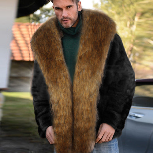 Herren Elegante und warme Fleecejacke mit Kunstpelzkragen EB