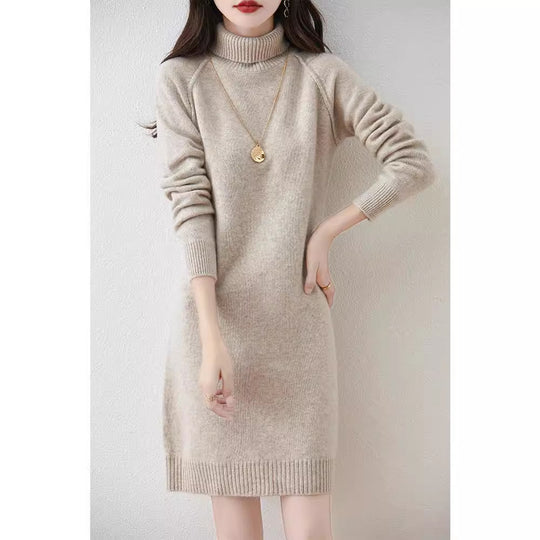 Damen Strickkleid mit hohem Kragen und schmalem Schnitt EB