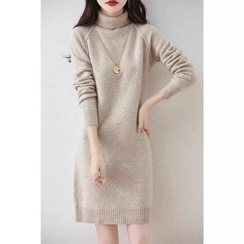 Damen Strickkleid mit hohem Kragen und schmalem Schnitt EB